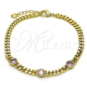 Gold Filled Bracelet — Fancy Bracelet Miami Cuban Design with Pink Cubic — main product view — SKU 150478 | Oro Laminado brazalete — elegante Bracelet Miami Cuban diseño with Pink Cubic — SKU 150478