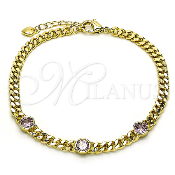 Gold Filled Bracelet — Fancy Bracelet Miami Cuban Design with Pink Cubic — main product view — SKU 150478 | Oro Laminado brazalete — elegante Bracelet Miami Cuban diseño with Pink Cubic — SKU 150478