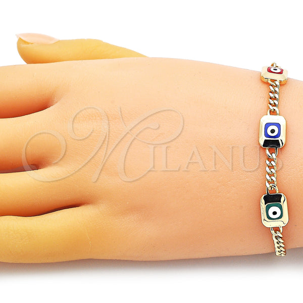 Gold Filled Bracelet — Fancy Bracelet Evil Eye and Miami Cuban Design — alternate product view — SKU 150482 | Oro Laminado brazalete — elegante Bracelet Evil Eye and Miami Cuban diseño — SKU 150482