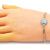 Oro Laminado Fancy Bracelet, Gold Filled Style Evil Eye and Miami Cuban Design, with White Micro Pave, Turquoise Enamel Finish, Golden Finish, 03.213.0182.2.07 (03 MM Thickness, 7 Inches Length)