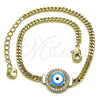 Oro Laminado Fancy Bracelet, Gold Filled Style Evil Eye and Miami Cuban Design, with White Micro Pave, Turquoise Enamel Finish, Golden Finish, 03.213.0182.2.07 (03 MM Thickness, 7 Inches Length)