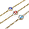 Oro Laminado Fancy Bracelet, Gold Filled Style Evil Eye and Miami Cuban Design, with White Micro Pave, Turquoise Enamel Finish, Golden Finish, 03.213.0182.2.07 (03 MM Thickness, 7 Inches Length)