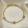 Oro Laminado Fancy Bracelet, Gold Filled Style Miami Cuban Design, with Amethyst Cubic Zirconia, Polished, Golden Finish, 03.213.0163.1.07