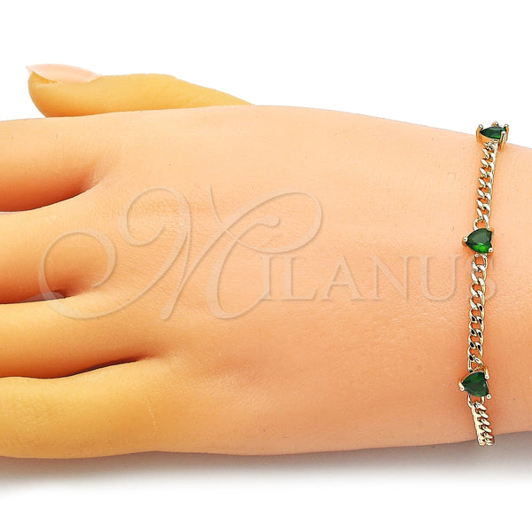 Gold Filled Bracelet — Fancy Bracelet Heart and Miami Cuban Design with — alternate product view — SKU 150495 | Oro Laminado brazalete — elegante Bracelet corazón and Miami Cuban diseño with — SKU 150495