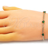 Oro Laminado Fancy Bracelet, Gold Filled Style Heart and Miami Cuban Design, with Green Cubic Zirconia, Polished, Golden Finish, 03.213.0184.2.07 (03 MM Thickness, 7 Inches Length)