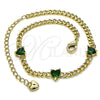 Oro Laminado Fancy Bracelet, Gold Filled Style Heart and Miami Cuban Design, with Green Cubic Zirconia, Polished, Golden Finish, 03.213.0184.2.07 (03 MM Thickness, 7 Inches Length)