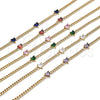 Oro Laminado Fancy Bracelet, Gold Filled Style Heart and Miami Cuban Design, with Green Cubic Zirconia, Polished, Golden Finish, 03.213.0184.2.07 (03 MM Thickness, 7 Inches Length)