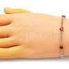 Oro Laminado Fancy Bracelet, Gold Filled Style Heart and Miami Cuban Design, with Garnet Cubic Zirconia, Polished, Golden Finish, 03.213.0184.5.07 (03 MM Thickness, 7 Inches Length)