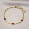 Oro Laminado Fancy Bracelet, Gold Filled Style Heart and Miami Cuban Design, with Garnet Cubic Zirconia, Polished, Golden Finish, 03.213.0184.5.07 (03 MM Thickness, 7 Inches Length)