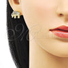 Oro Laminado Earring and Pendant Adult Set, Gold Filled Style Elephant Design, with Multicolor and Black Micro Pave, Polished, Golden Finish, 10.284.0026.1
