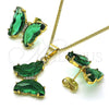 Oro Laminado Earring and Pendant Adult Set, Gold Filled Style Butterfly Design, with Green Cubic Zirconia and White Micro Pave, Polished, Golden Finish, 10.284.0024.4