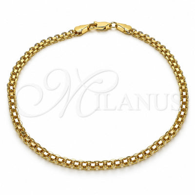Oro Laminado Basic Anklet, Gold Filled Style Bismark Design, Polished, Golden Finish, 04.213.0263.10 (Thickness, 10 Inches Length)