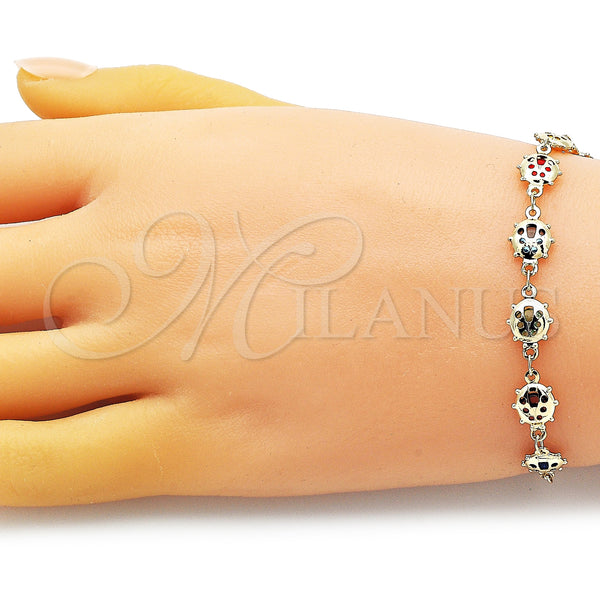 Gold Filled Bracelet — Fancy Bracelet Ladybug and Rolo Design with Multicolor — alternate product view — SKU 150533 | Oro Laminado brazalete — elegante Bracelet Ladybug and Rolo diseño with Multicolor — SKU 150533