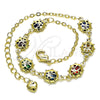 Oro Laminado Fancy Bracelet, Gold Filled Style Ladybug and Rolo Design, with Multicolor Cubic Zirconia, Polished, Golden Finish, 03.213.0195.07 (02 MM Thickness, 7 Inches Length)