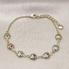 Oro Laminado Fancy Bracelet, Gold Filled Style Ladybug and Rolo Design, with Multicolor Cubic Zirconia, Polished, Golden Finish, 03.213.0195.07 (02 MM Thickness, 7 Inches Length)