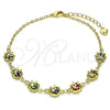 Oro Laminado Fancy Bracelet, Gold Filled Style Ladybug and Rolo Design, with Multicolor Cubic Zirconia, Polished, Golden Finish, 03.213.0195.07 (02 MM Thickness, 7 Inches Length)