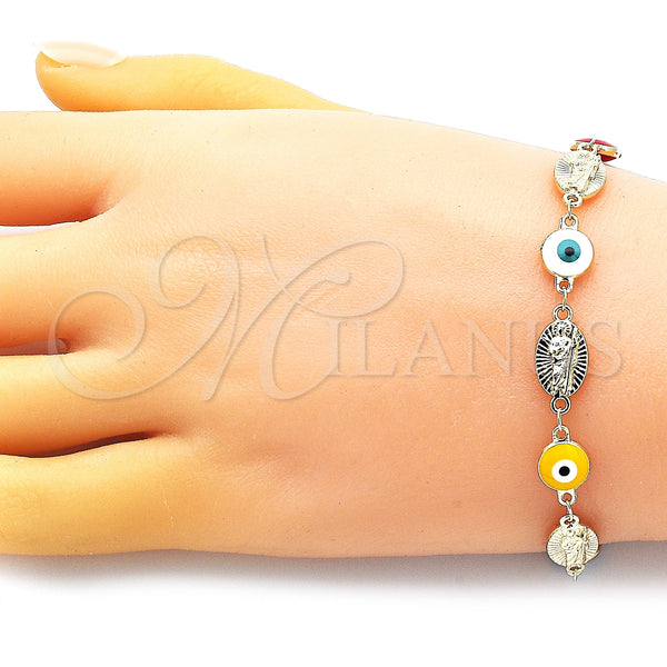 Gold Filled Bracelet — Fancy Bracelet Evil Eye and San Judas Design — alternate product view — SKU 150538 | Oro Laminado brazalete — elegante Bracelet Evil Eye and San Judas diseño — SKU 150538