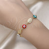 Oro Laminado Fancy Bracelet, Gold Filled Style Evil Eye and San Judas Design, Multicolor Enamel Finish, Golden Finish, 03.213.0199.1.07 (08 MM Thickness, 7 Inches Length)