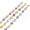 Oro Laminado Fancy Bracelet, Gold Filled Style Evil Eye and San Judas Design, Multicolor Enamel Finish, Golden Finish, 03.213.0199.1.07 (08 MM Thickness, 7 Inches Length)
