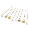 Oro Laminado Threader Earring, Gold Filled Style Heart Design, with White Micro Pave, Polished, Golden Finish, 02.210.0807