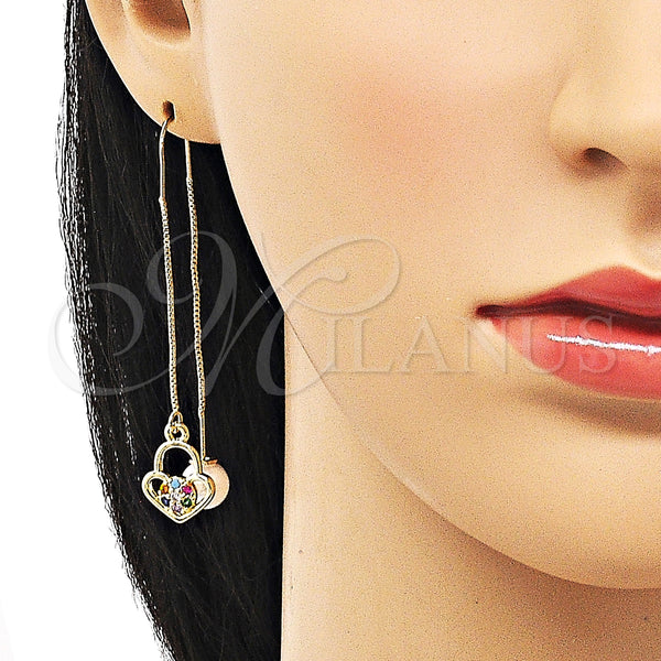 Gold Filled Ring — Threader Earring Heart Design with Multicolor Micro Pave — alternate product view — SKU 150548 | Oro Laminado anillo — Threader Earring corazón diseño with Multicolor Micro Pave — SKU 150548