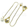 Oro Laminado Threader Earring, Gold Filled Style Heart Design, with Multicolor Micro Pave, Polished, Golden Finish, 02.210.0807.1