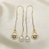 Oro Laminado Threader Earring, Gold Filled Style Heart Design, with Multicolor Micro Pave, Polished, Golden Finish, 02.210.0807.1