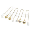 Oro Laminado Threader Earring, Gold Filled Style Heart Design, with Multicolor Micro Pave, Polished, Golden Finish, 02.210.0807.1