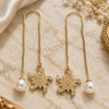 Oro Laminado Threader Earring, Gold Filled Style Star Design, with White Micro Pave, Polished, Golden Finish, 02.210.0808