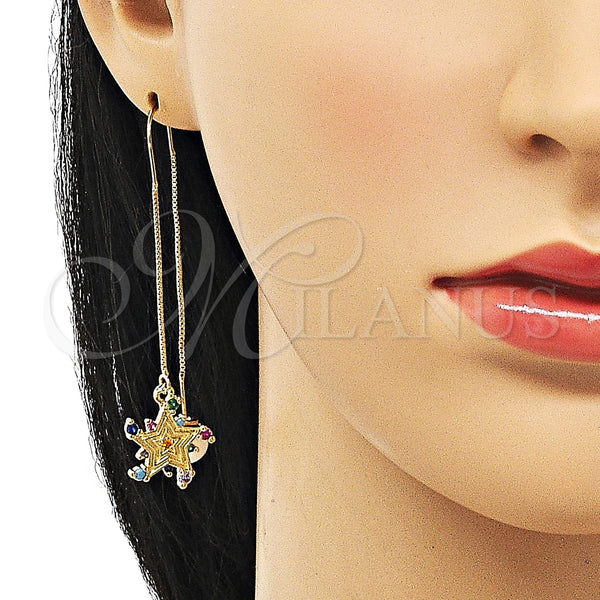 Gold Filled Ring — Threader Earring Star Design with Multicolor Micro Pave — alternate product view — SKU 150550 | Oro Laminado anillo — Threader Earring estrella diseño with Multicolor Micro Pave — SKU 150550