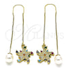 Oro Laminado Threader Earring, Gold Filled Style Star Design, with Multicolor Micro Pave, Polished, Golden Finish, 02.210.0808.1
