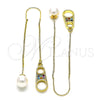 Oro Laminado Threader Earring, Gold Filled Style with Multicolor Micro Pave, Polished, Golden Finish, 02.210.0809.1