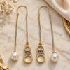 Oro Laminado Threader Earring, Gold Filled Style with Multicolor Micro Pave, Polished, Golden Finish, 02.210.0809.1