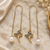 Oro Laminado Threader Earring, Gold Filled Style Angel Design, with Multicolor Micro Pave, Polished, Golden Finish, 02.210.0810.1