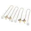 Oro Laminado Threader Earring, Gold Filled Style Angel Design, with Multicolor Micro Pave, Polished, Golden Finish, 02.210.0810.1