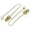 Oro Laminado Threader Earring, Gold Filled Style Owl Design, with Multicolor and White Micro Pave, Polished, Golden Finish, 02.210.0812.1