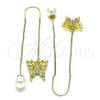Oro Laminado Threader Earring, Gold Filled Style Butterfly Design, with White Micro Pave, Polished, Golden Finish, 02.210.0813