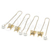 Oro Laminado Threader Earring, Gold Filled Style Butterfly Design, with White Micro Pave, Polished, Golden Finish, 02.210.0813