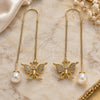 Oro Laminado Threader Earring, Gold Filled Style Butterfly Design, with White Micro Pave, Polished, Golden Finish, 02.210.0814