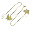 Oro Laminado Threader Earring, Gold Filled Style Butterfly Design, with White Micro Pave, Polished, Golden Finish, 02.210.0815