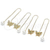 Oro Laminado Threader Earring, Gold Filled Style Butterfly Design, with White Micro Pave, Polished, Golden Finish, 02.210.0815