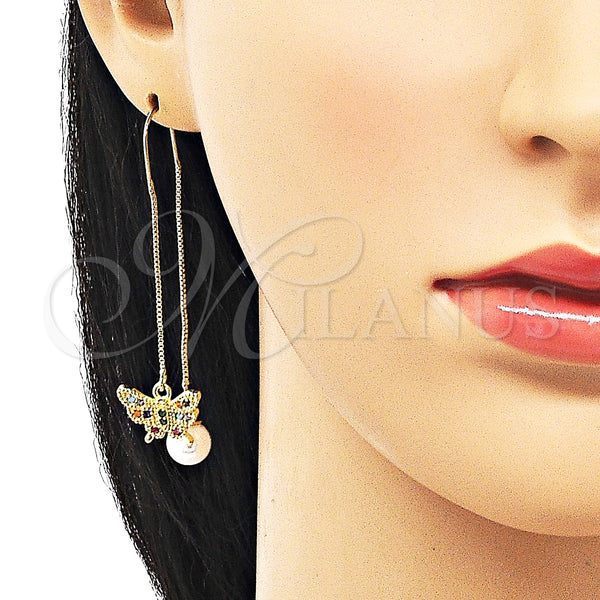 Gold Filled Ring — Threader Earring Butterfly Design with Multicolor Micro Pave — alternate product view — SKU 150563 | Oro Laminado anillo — Threader Earring Butterfly diseño with Multicolor Micro Pave — SKU 150563