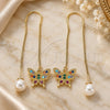 Oro Laminado Threader Earring, Gold Filled Style Butterfly Design, with Multicolor Micro Pave, Polished, Golden Finish, 02.210.0815.1