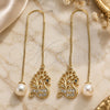 Oro Laminado Threader Earring, Gold Filled Style Swan Design, with White and Black Micro Pave, Polished, Golden Finish, 02.210.0816