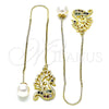 Oro Laminado Threader Earring, Gold Filled Style Swan Design, with Multicolor and Black Micro Pave, Polished, Golden Finish, 02.210.0816.1
