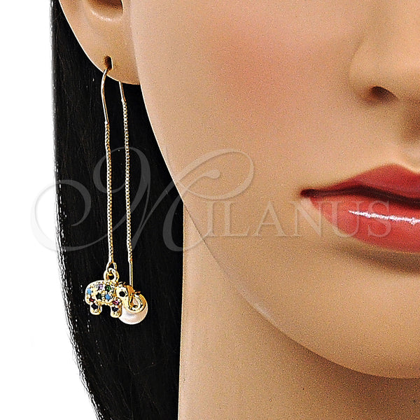 Gold Filled Ring — Threader Earring Elephant Design with Multicolor and Black — alternate product view — SKU 150566 | Oro Laminado anillo — Threader Earring Elephant diseño with Multicolor and negro — SKU 150566