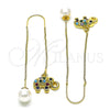 Oro Laminado Threader Earring, Gold Filled Style Elephant Design, with Multicolor and Black Micro Pave, Polished, Golden Finish, 02.210.0817