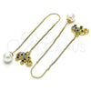 Oro Laminado Threader Earring, Gold Filled Style Elephant Design, with Multicolor and Black Micro Pave, Polished, Golden Finish, 02.210.0817