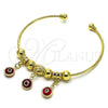 Oro Laminado Individual Bangle, Gold Filled Style Evil Eye Design, with Garnet Crystal, Polished, Golden Finish, 07.93.0012 (02 MM Thickness, One size fits all)