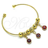 Oro Laminado Individual Bangle, Gold Filled Style Evil Eye Design, with Garnet Crystal, Polished, Golden Finish, 07.93.0012 (02 MM Thickness, One size fits all)